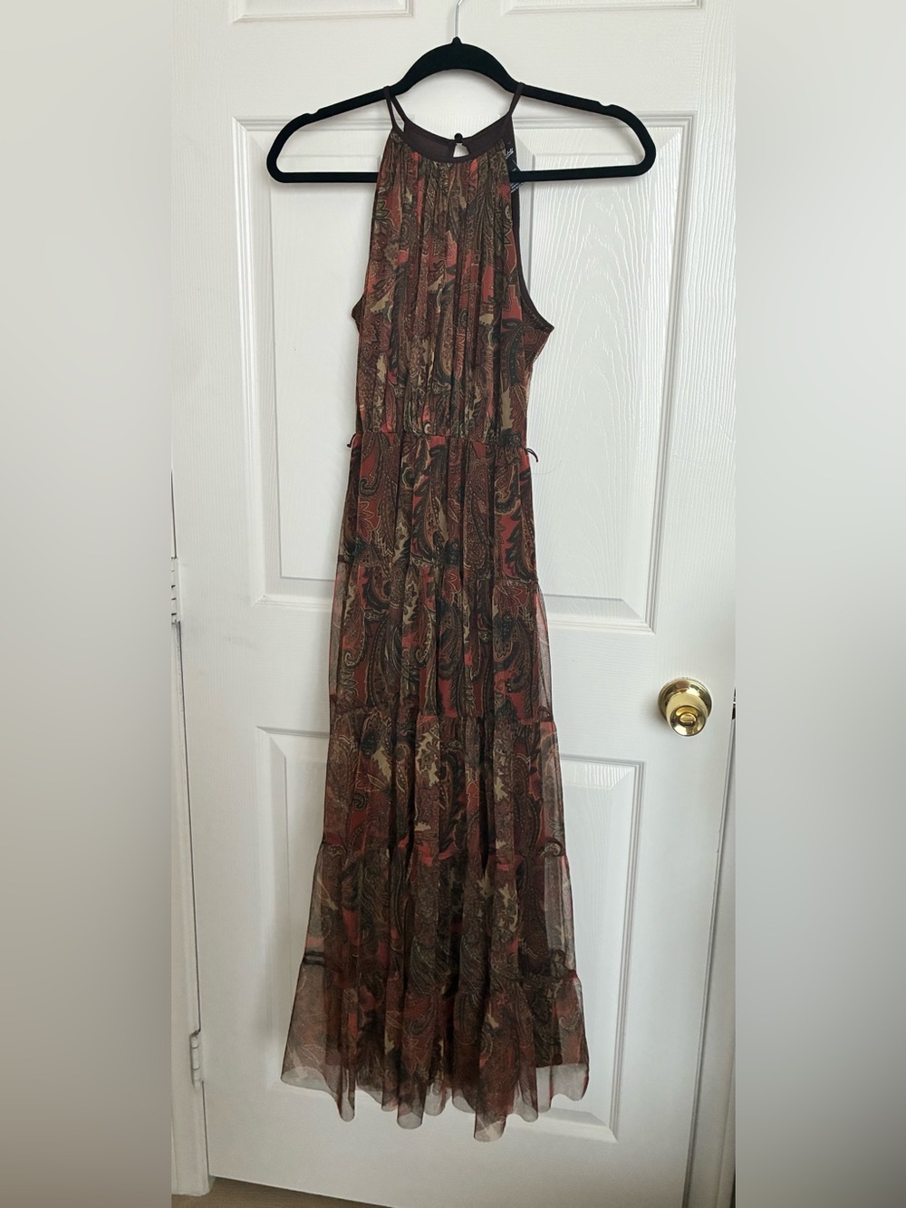 Sleeveless Paisley Tiered Maxi Dress in Rust